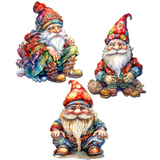 Christmas Gnomes Clip-On Eco Wood Decorative Ornaments Set of 3 by G. Debrekht - Christmas Decor - 8091031C-S3