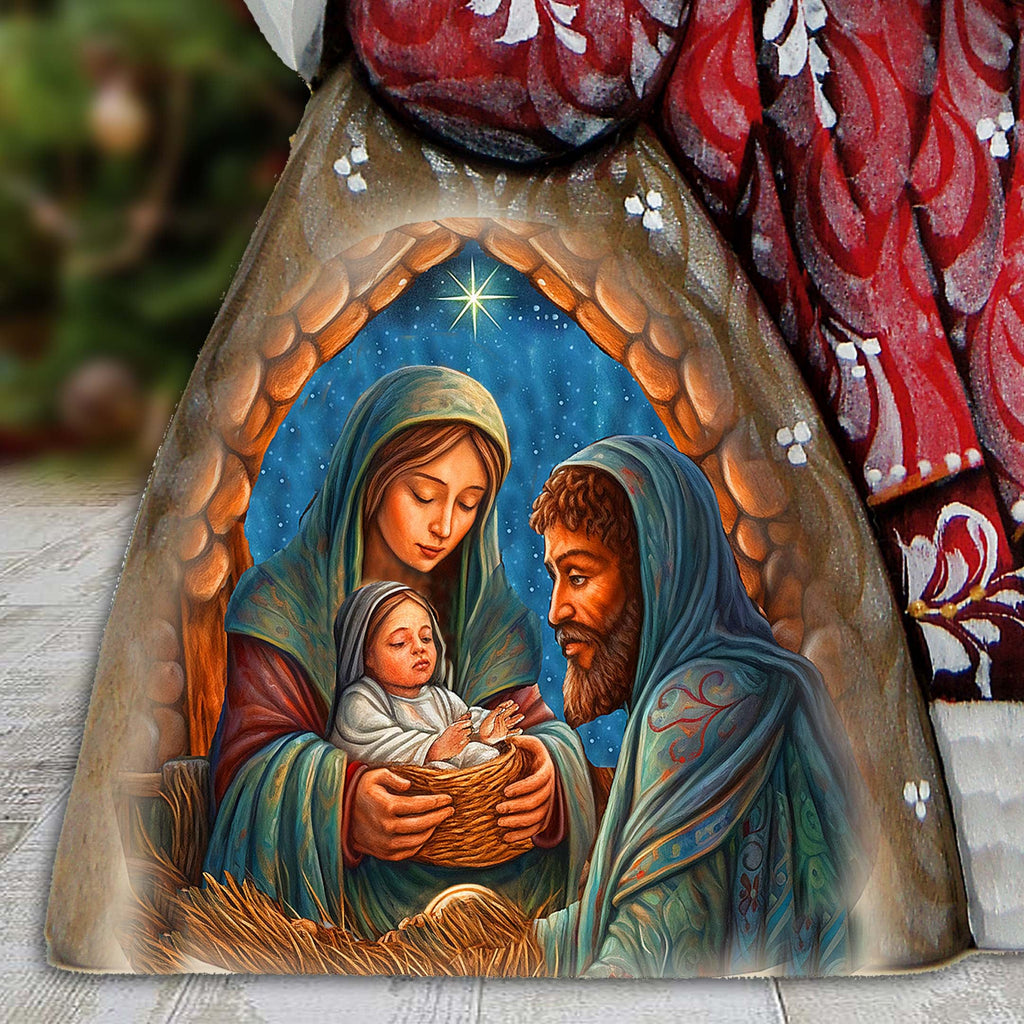 Holy Family Nativity Santa in Red Hand-Painted WOODCARVED Masterpiece by G. DeBrekht - Nativity Holiday Decor - 8214823