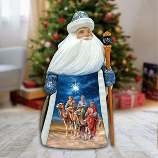 Three Kings Santa Hand-Painted WOODCARVED Figurine by G. DeBrekht - Nativity Holiday Decor - 8209018