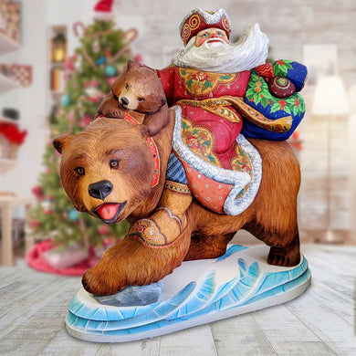 Santa Grizzly Bear Family Ride Limited Edition Hand-Painted WOODCARVED Figurine by G. DeBrekht - Christmas Decor - L2000020 *** PRE-ORDER - Handmade Just for You! ***
