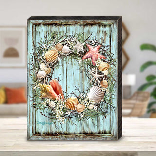 Christmas Coastal Wreath Wooden Wall Art by D. Gelsinger - Coastal Holiday Decor - 95607B-1715