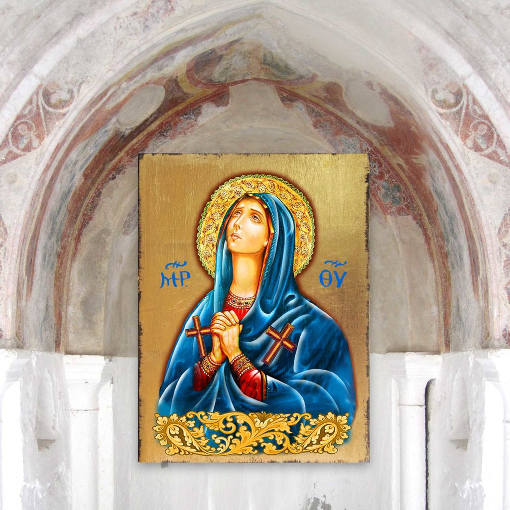 Mother of God Wooden Gold Plated Religious Christian Sacred Icon - Inspirational Icon Decor - 85014