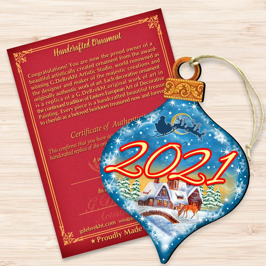 Dated Christmas Train Wooden Ornaments by G. DeBrekht - Christmas Santa Snowman Decor - 8112182-D