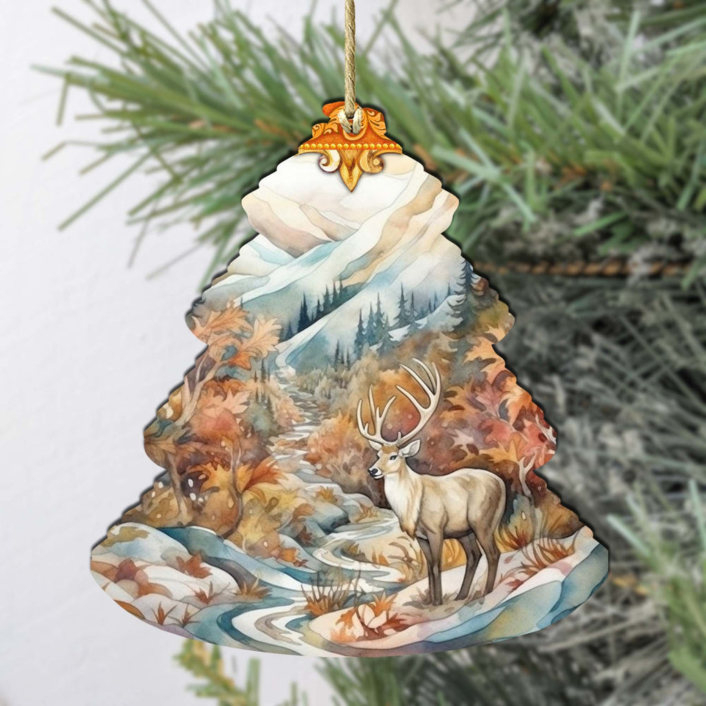Snowy Summit Elk Tree Wooden Ornaments by G.Debrekht - Wildlife Holiday Decor - 870005