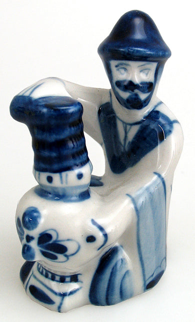 Man with Samovar Gzhel Hand-Painted Fine Porcelain Figurine by G DeBrekht