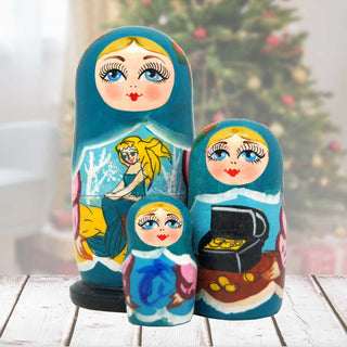 Mermaid SeaWorld Treasure Matreshka Nesting Hand-Painted Doll Set of 3 by G. DeBrekht - Coastal Holiday Decor - 14719