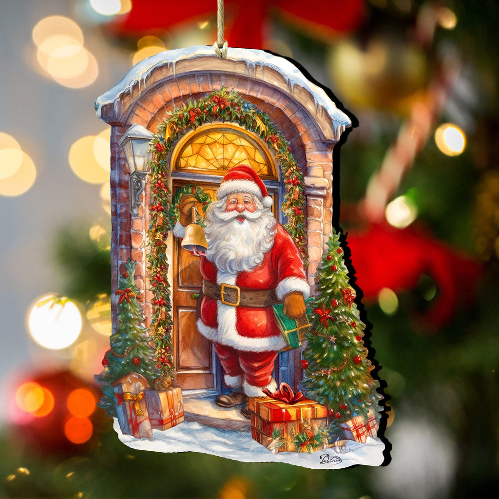Knocking the Door Santa Wooden Ornaments by G. Debrekht Christmas Santa Snowman Decor - 8611044