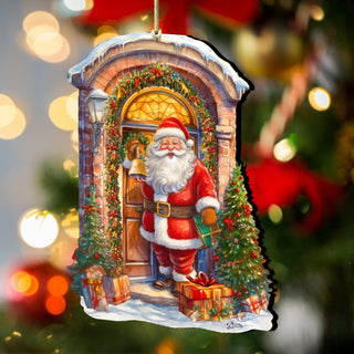 Knocking the Door Santa Wooden Ornaments by G. Debrekht Christmas Santa Snowman Decor - 8611044