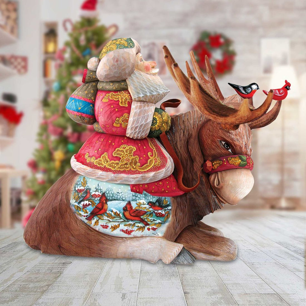 Majestic Winter Moose Santa Hand-Painted WOODCARVED Masterpiece by G. DeBrekht - Christmas Decor - 216311 - SPECIAL ORDER *** PRE-ORDER - Handmade Just for You! ***