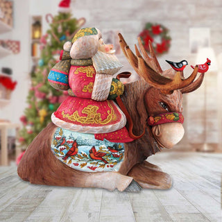 Majestic Winter Moose Santa Hand-Painted WOODCARVED Masterpiece by G. DeBrekht - Christmas Decor - 216311 - SPECIAL ORDER *** PRE-ORDER - Handmade Just for You! ***