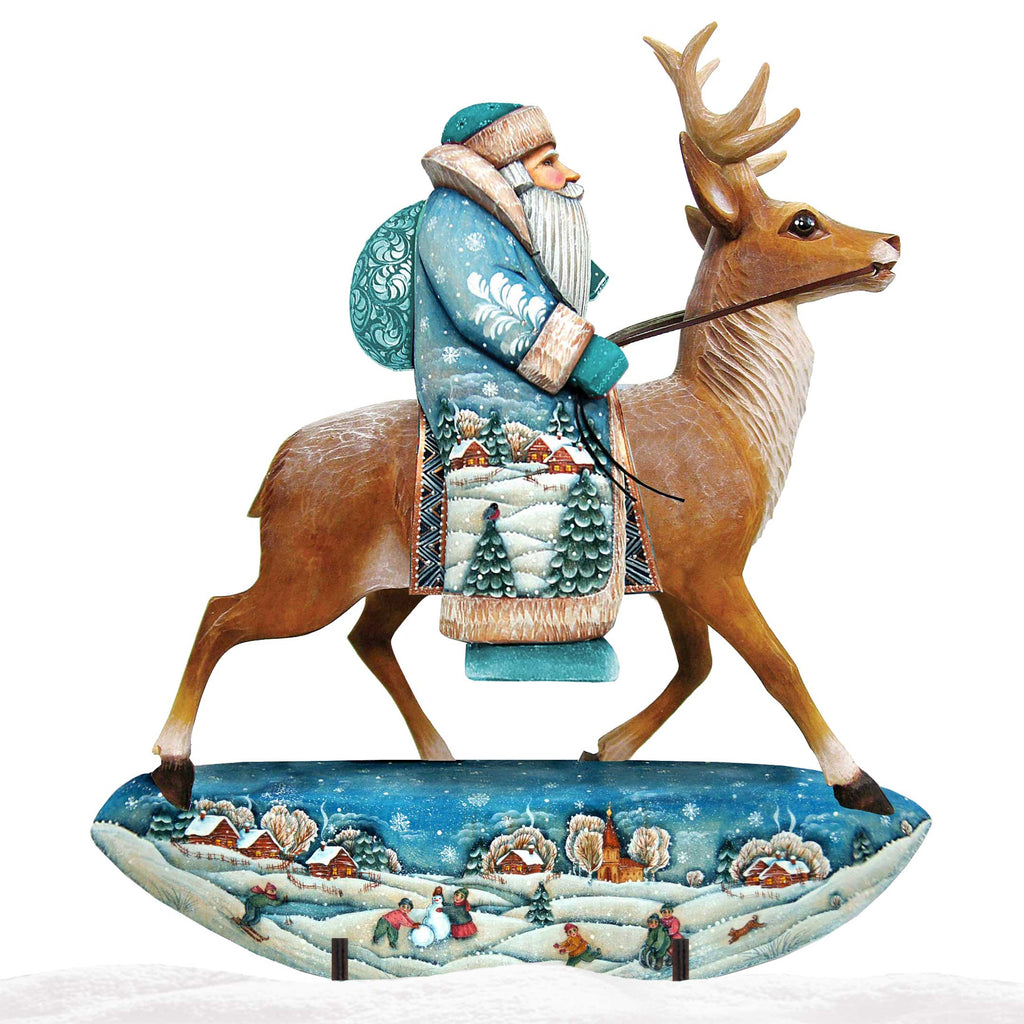 Reindeer Santa Christmas Outdoor Scene by G. DeBrekht - Christmas Santa Snowman Decor - 8151123F