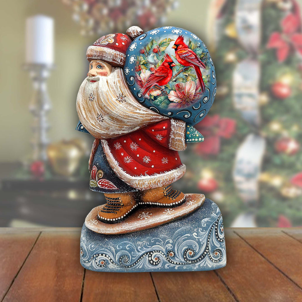 Red Cardinals Sack Santa Hand-Painted WOODCARVED Masterpiece by G. DeBrekht - Christmas Decor - 8204017 *** PRE-ORDER - Handmade Just for You! ***