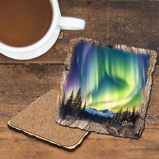 Northern Lights Wooden Cork Coasters Gift Set of 4 by Nature Wonders Nature Wildlife Decor - 95391C-S4