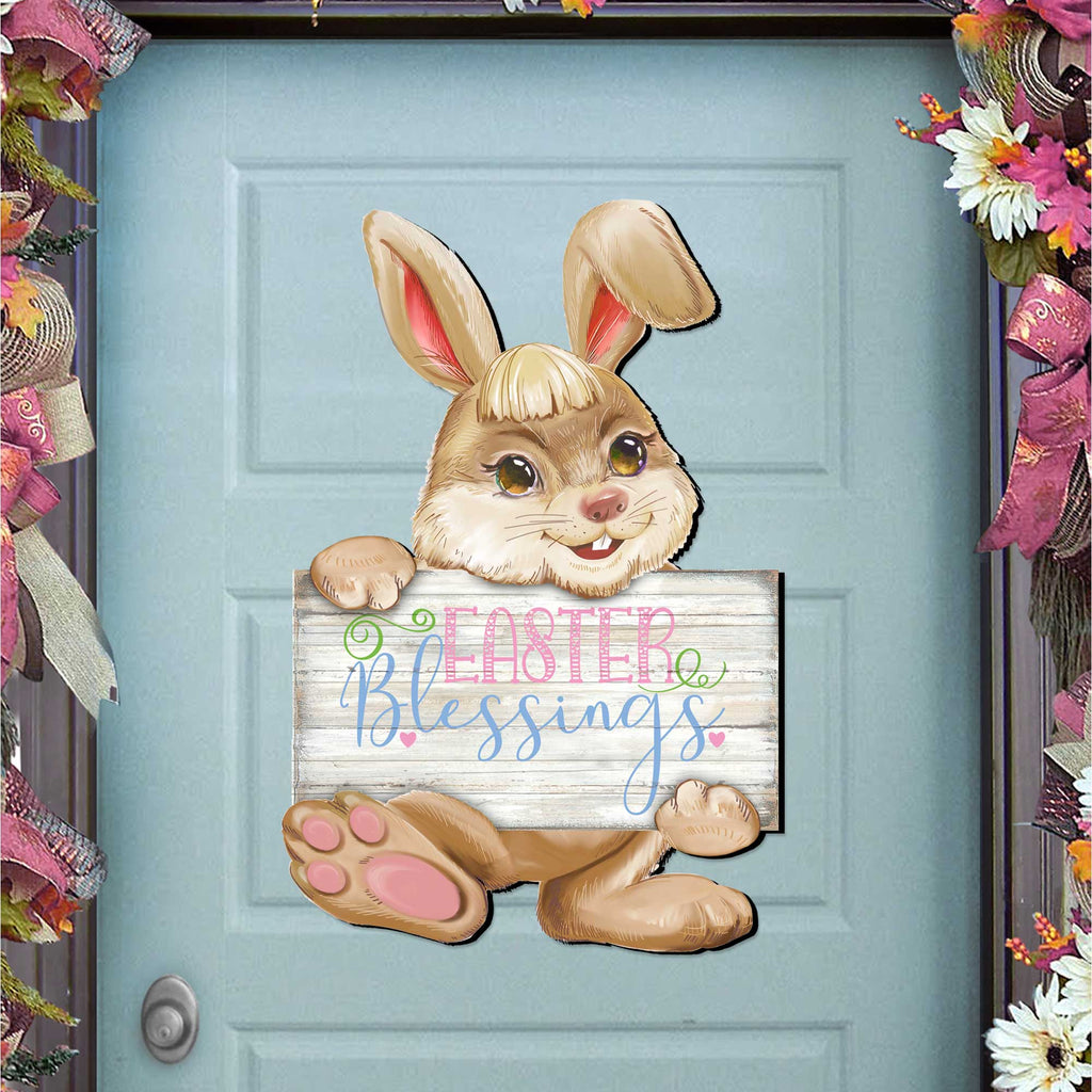 Easter Blessing Bunny Wooden Door Hanger by G. DeBrekht - Easter Spring Decor - 815433-3H