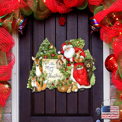 Woodland Playing Santa Door Decor by Susan Winget - Christmas Santa and Snowman Decor - 8471103H-SW
