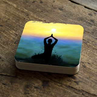 Yoga Wooden Cork Coasters Gift Set of 4 by Nature Wonders - Nature Wildlife Decor - 95385C-S4