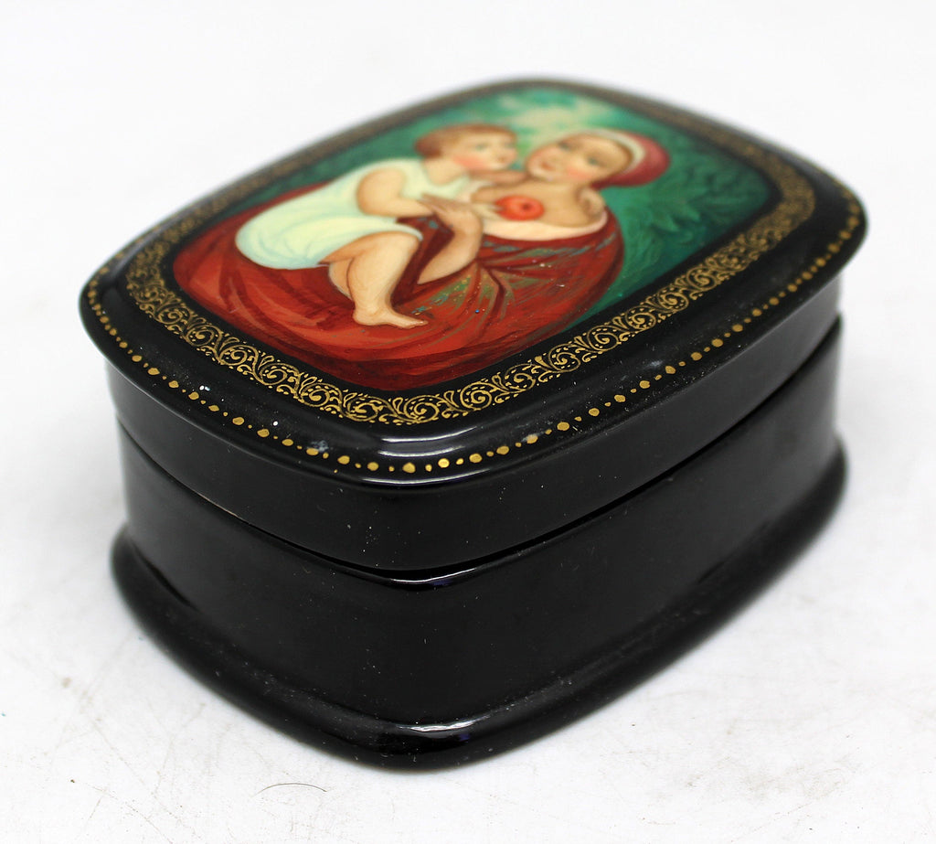 Handpainted One-of-a-Kind Papier Mache Lacquered Miniature Box 2.25 x 3 x 1