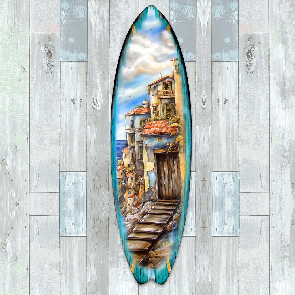 Mediterranean Seaside Surfboard Coastal Wall Art by G. DeBrekht - Coastal Holiday Decor - 8490118HS