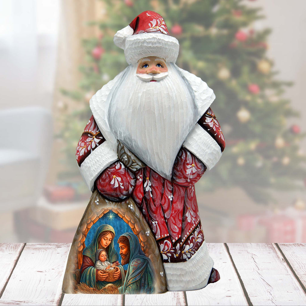 Holy Family Nativity Santa in Red Hand-Painted WOODCARVED Masterpiece by G. DeBrekht - Nativity Holiday Decor - 8214823
