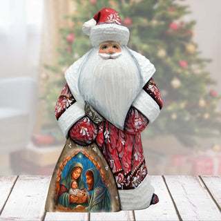 Holy Family Nativity Santa in Red Hand-Painted WOODCARVED Masterpiece by G. DeBrekht - Nativity Holiday Decor - 8214823