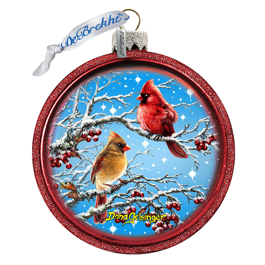 Winter Birds At Night Glass Ornament by D. Gelsinger - Christmas Decor - 71110C-DG