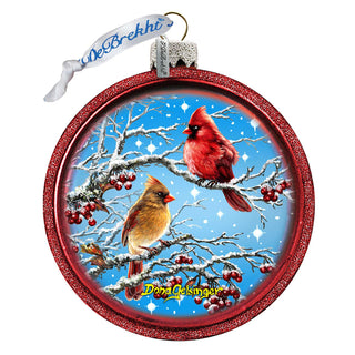Winter Birds At Night Glass Ornament by D. Gelsinger - Christmas Decor - 71110C-DG
