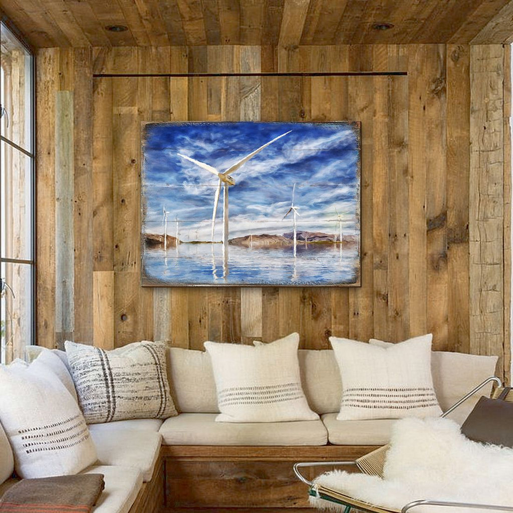 Wind Turbines Wood Wooden Coastal Wall Art by Nature Wonders - Coastal Sea-Life Decor - 95234B