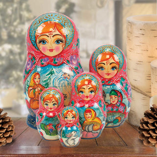 Father Frost Matreshka Stacking Hand-Painted Dolls Set of 5 by G. DeBrekht - Christmas Decor - 1300951