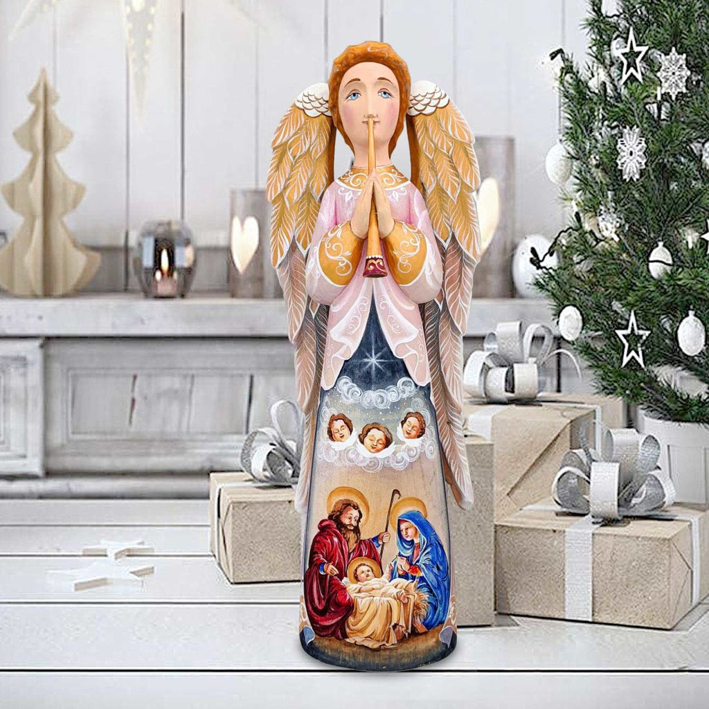 Nativity Angel Hand-Painted WOODCARVED Figurine by G. DeBrekht - Nativity Holiday Decor - 250051