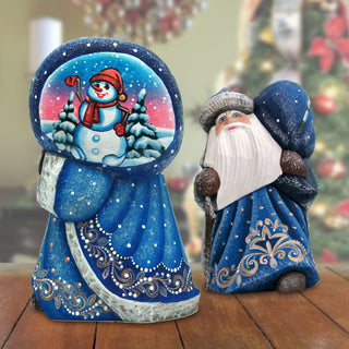 Snow Day Yuletide Santa Hand-Painted WOODCARVED Masterpiece by G. DeBrekht - Christmas Santa Snowman Decor - 8215544