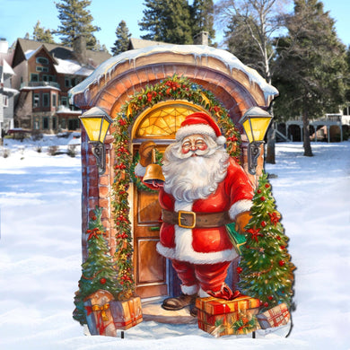 Knocking the Door Santa Outdoor Decor by G. Debrekht - Christmas Santa Snowman Decor - 8611044F