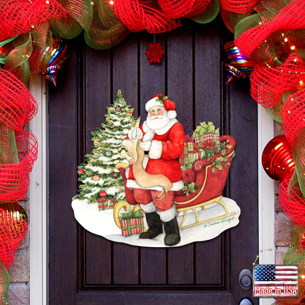 Christmas Wishlist Santa Door Decor by Susan Winget - Christmas Santa Snowman Decor - 8471101H-SW