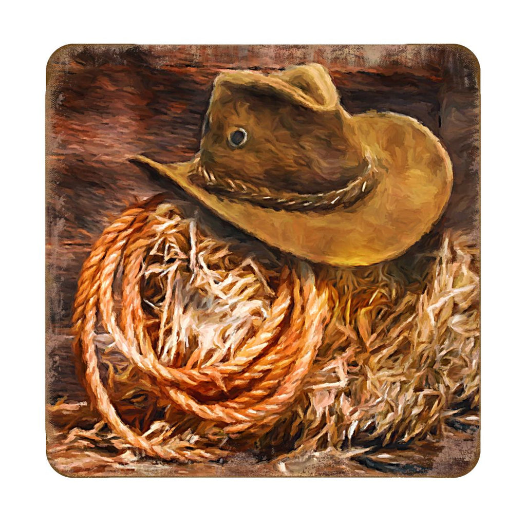 Cowboy Hat Wooden Cork Coasters Gift Set of 4 by Nature Wonders - Nature Wildlife Decor - 95233C-S4