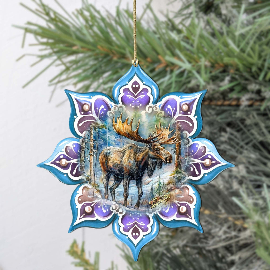 Moose Snowflake Wooden Ornaments by G. Debrekht - Nature Wildlife Decor - 8688414