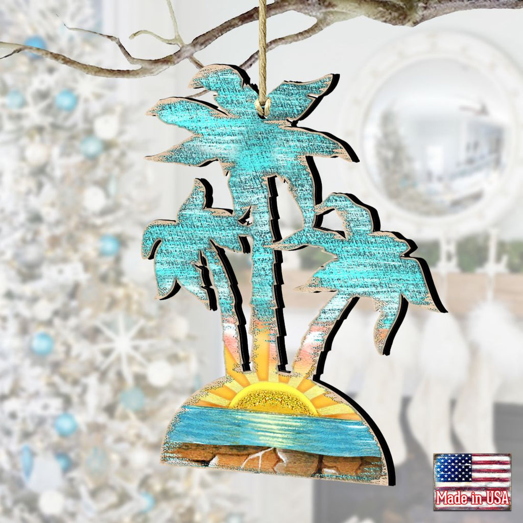 Rustic Palm Trees Wooden Ornaments by G. DeBrekht - Coastal Holiday Decor - 8198415