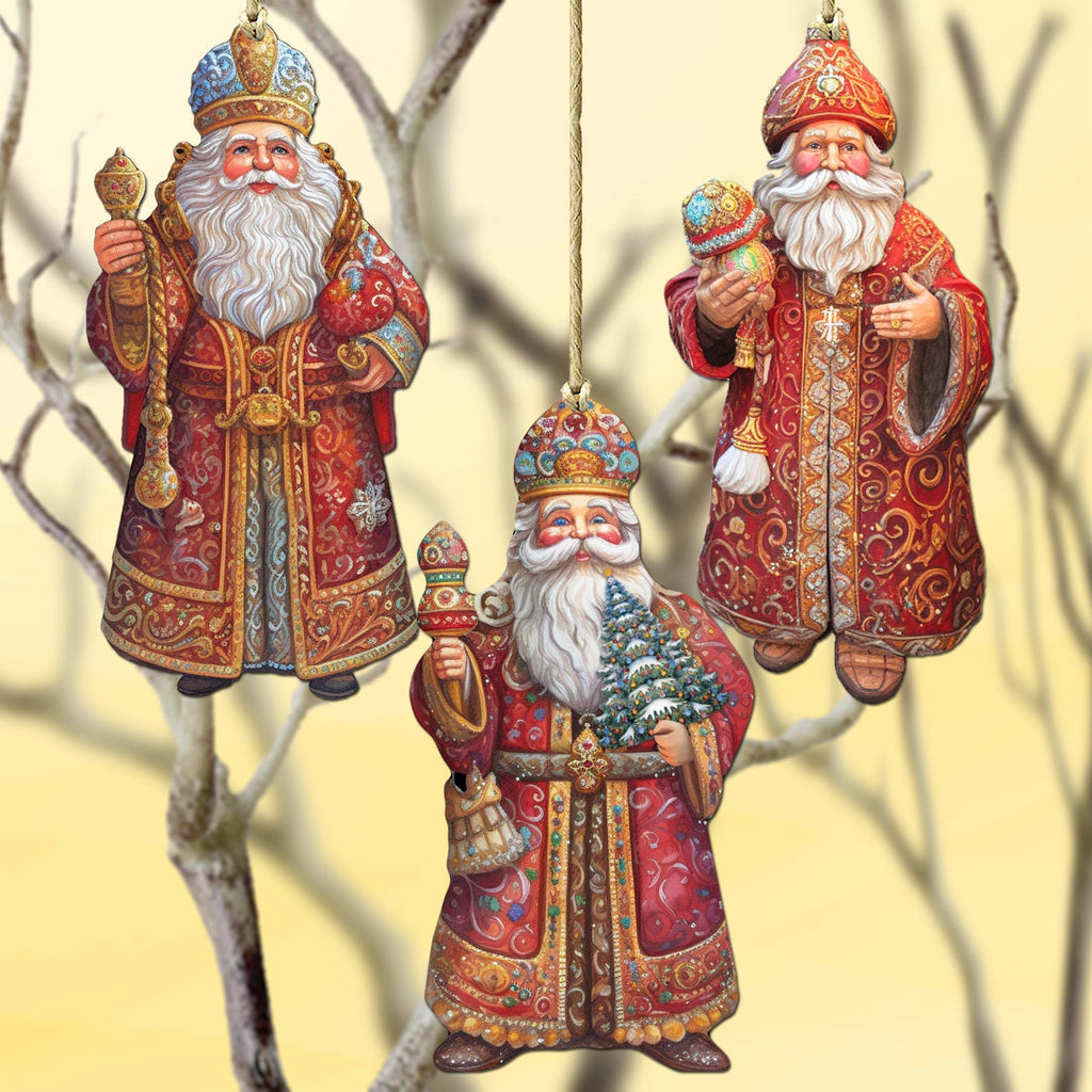Santa Decorative Eco Wood Ornaments Set of 3 by G. Debrekht - Christmas Decor - 8091032-S3