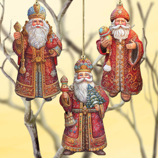 Santa Decorative Eco Wood Ornaments Set of 3 by G. Debrekht - Christmas Decor - 8091032-S3