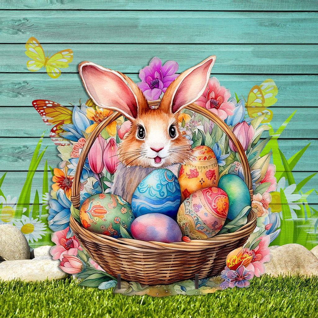 Bunny in a Basket Easter Yard Sign by G. DeBrekht - Easter Spring Decor - 8652764F