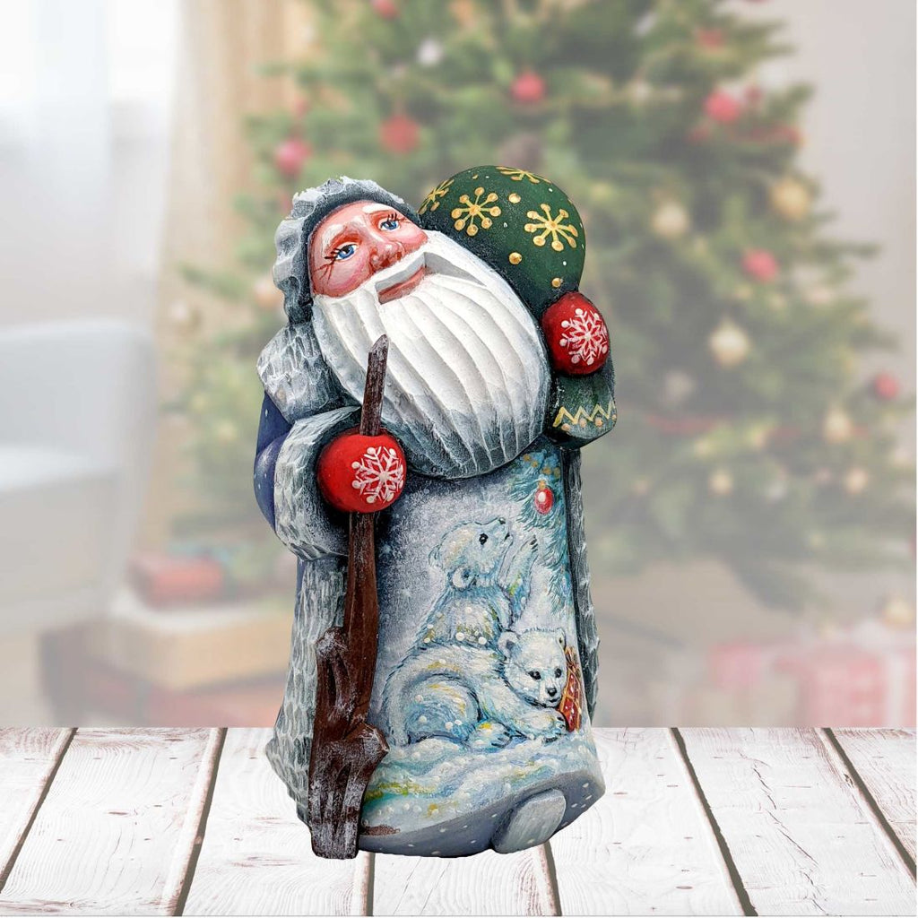 Santa and the Bear Cubs Santa Hand-Painted WOODCARVED Figurine by G. DeBrekht - Wildlife Holiday Decor - 821508-3