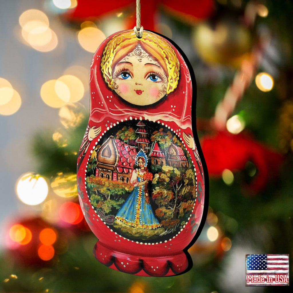 Scarlet Flower Matreshka Wooden Ornaments by G. DeBrekht - Christmas Santa Snowman Decor - 8115103