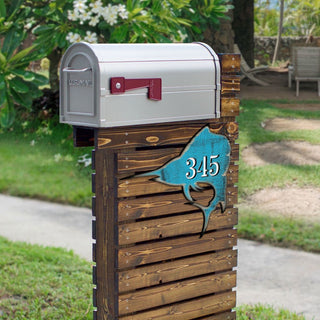 Swordfish Coastal Personalized House Number Sign by G. Debrekht - Coastal Sea-Life Decor - Handcrafted Wooden Handcrafted Wooden Handcrafted Wooden Address Sign - MA98549