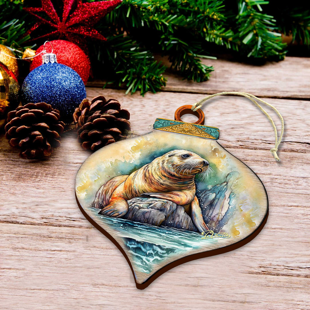 Coastal Sea Lion Wooden Ornaments by G.Debrekht - Wildlife Holiday Decor - 8710126
