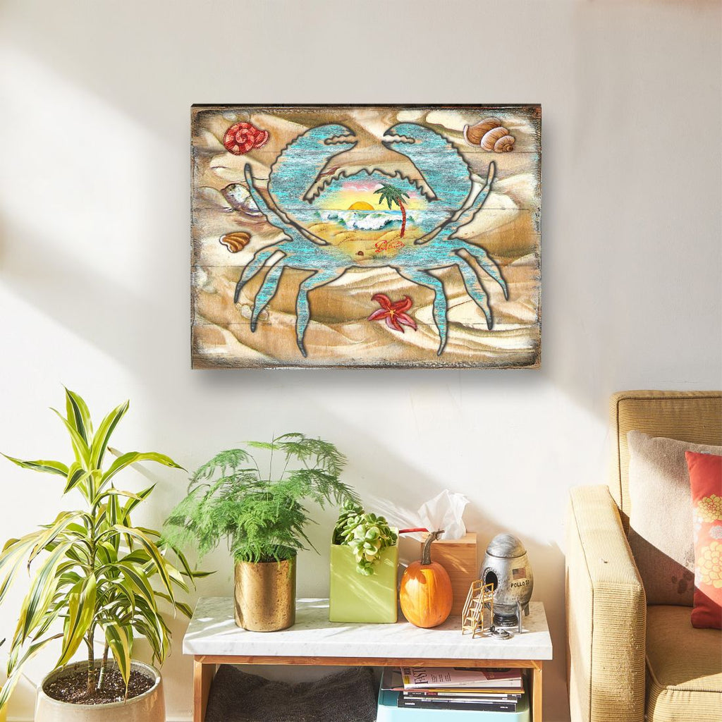 Vintage Spada Crab Wooden Coastal Wall Art by Nature Wonders - Coastal Sea-Life Decor - 95224-1B