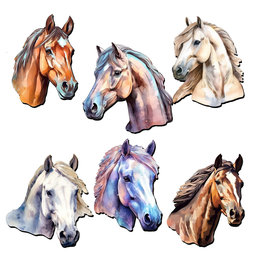 Horses Decorative Eco Wood Magnets Set of 6 by G. Debrekht - Wildlife Decor - 8090039G-S6