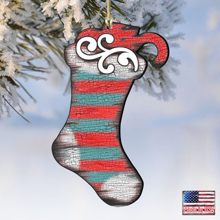 Blue Stocking Wooden Ornaments Christmas by G. DeBrekht - Christmas Decor - 8198802-2