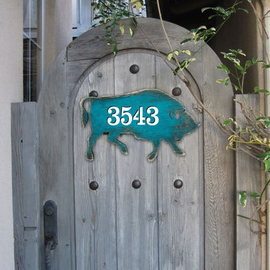 Buffalo Wooden Custom House Number Sign - Nature Wildlife Decor - Handcrafted Wooden Address Sign - MA98226