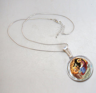 Orthodox Nativity Silver Plated Mother of Pearl Necklace Jewelry - 43052