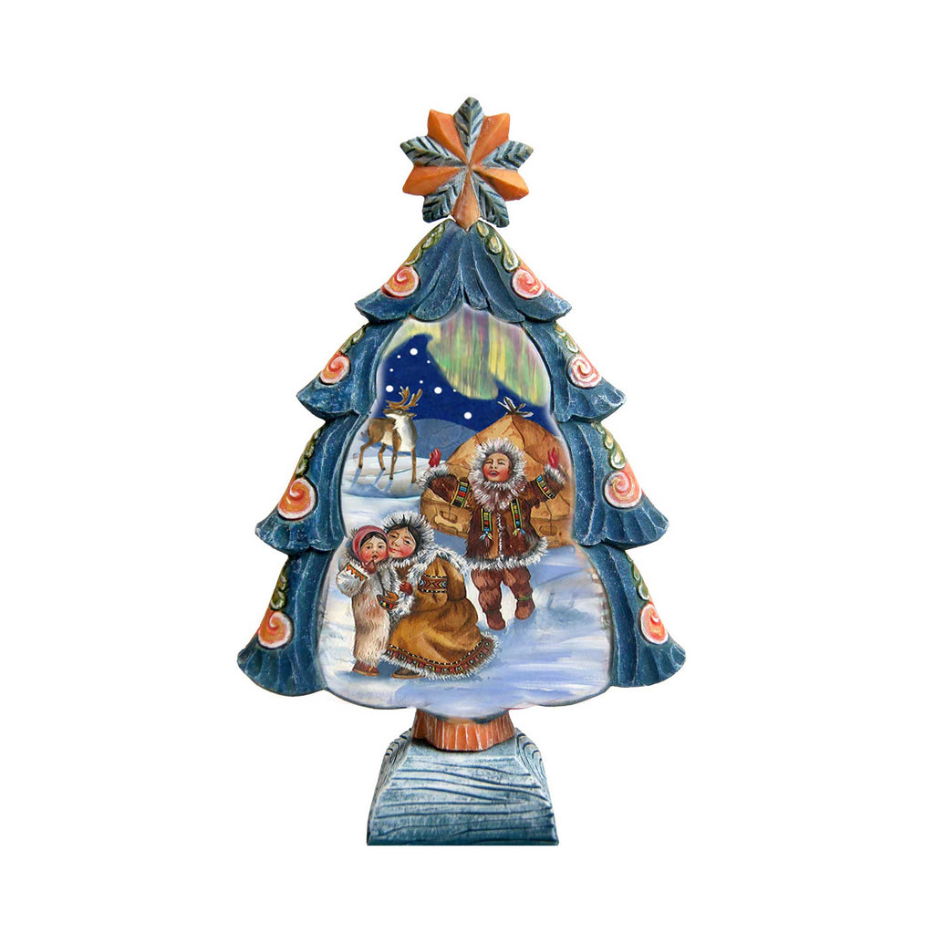 Northern Lights Tree Handcrafted Christmas Figurine - G. DeBrekht Christmas Santa Snowman Decor - 588077M