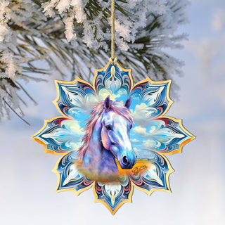 White Horse Snowflake Wooden Ornaments by G. Debrekht - Nature Wildlife Decor - 8688433