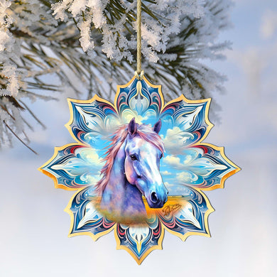 White Horse Snowflake Wooden Ornaments by G. Debrekht - Nature Wildlife Decor - 8688433